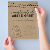 近所のミートと挨拶パーティの招待状フライヤー チラシ (手)