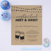 近所のミートと挨拶パーティの招待状フライヤー チラシ (シングル)