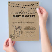 近所のミートと挨拶パーティの招待状フライヤー チラシ (手)