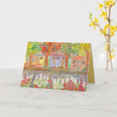 近所の家のピケットフェンスへようこそ カード (黄色い花)