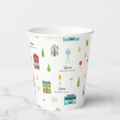 近所の建物ウェルカムパターンベビーシャワー 紙コップ (裏面)