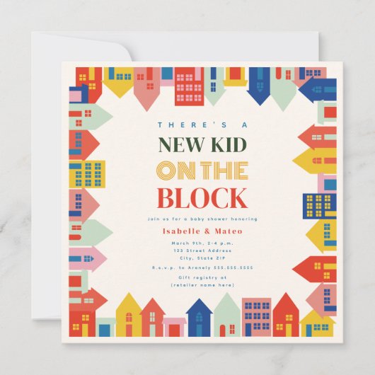 近所の赤ちゃんシャワーの新しい子供 招待状 (正面)
