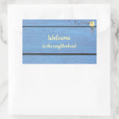 近所の青い木製の厚板へようこそ 長方形シール (バッグ)