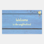 近所の青い木製の厚板へようこそ 長方形シール (正面)