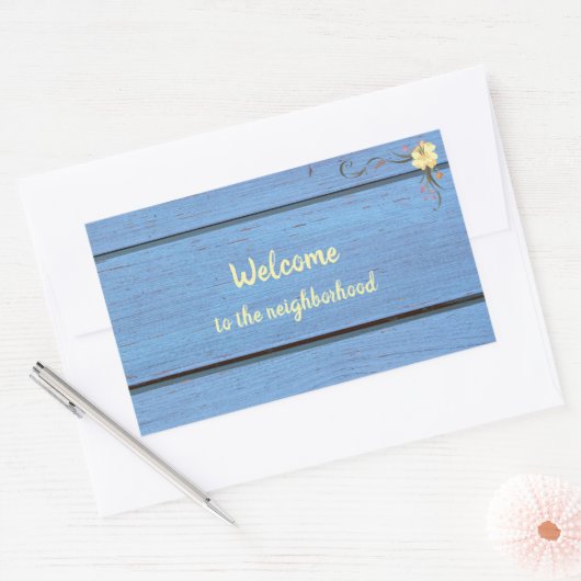 近所の青い木製の厚板へようこそ 長方形シール (封筒)
