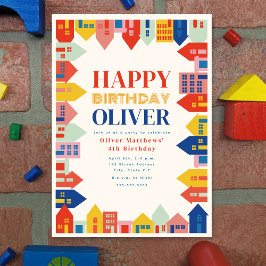 近所カラフル子供誕生日 招待状