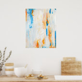 '近来く'ティール(緑がかった色)とオレンジの抽象芸術アート ポスター (キッチン)