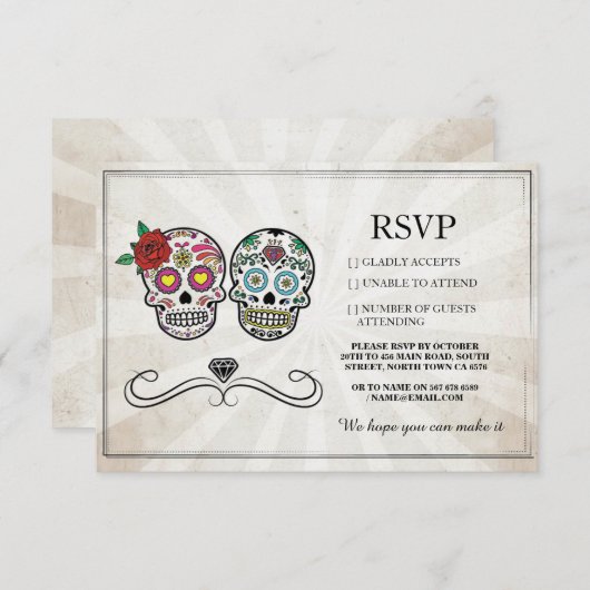 返信ウェディングシュガースカルダイヤモンドラスティックカード 招待状 (正面/裏面)