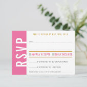 返信カード おしゃれ 可愛い ピンク 白 ハート ゴールド (スタンド正面)