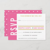 返信カード おしゃれ 可愛い ピンク 白 ハート ゴールド (正面/裏面)