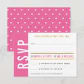 返信カード デザイン かわいい ピンク 白 ハート ゴールド (正面/裏面)