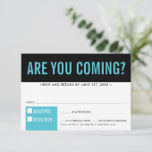 返信カード デザイン ファン ボールド ブロック ブラック ターコイズ ブルー (スタンド正面)