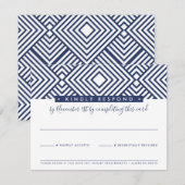 返信カード　モダン　ジオ　シンプル　ネイビーブルー 出欠カード (正面/裏面)