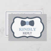 返信カード， RSVPカード，ボウタイ，青，灰色 出欠カード (正面/裏面)