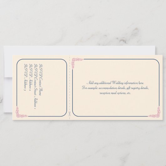 返信ハガキ付き ネイビーとピンクのチケットスタイル結婚式招待状 招待状 (裏面)