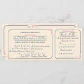 返信ハガキ付き ネイビーとピンクのチケットスタイル結婚式招待状 招待状 (正面/裏面)