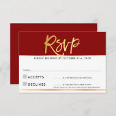 返信案内 現代風 ダークレッド ワインレッド ゴールドの筆記体 出欠カード (正面/裏面)