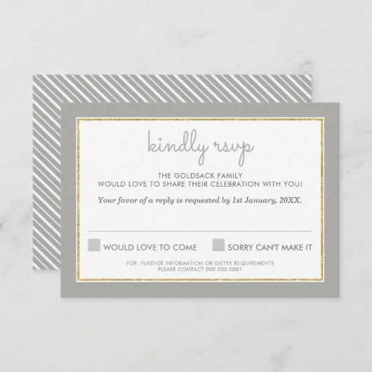 返信 ご案内カード シンプル ストライプ模様 グレー (正面/裏面)