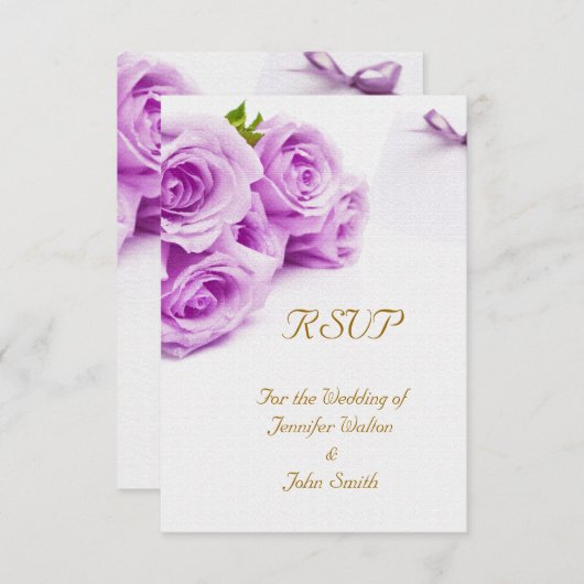 返信 エレガント ウェディング ホワイト パープル ローズ ダヴ ベル (正面/裏面)