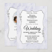 *~* 返信（RSVP）+ QRコード + 写真 ダイヤモンド ダマスク 結婚式 招待状 (正面/裏面)