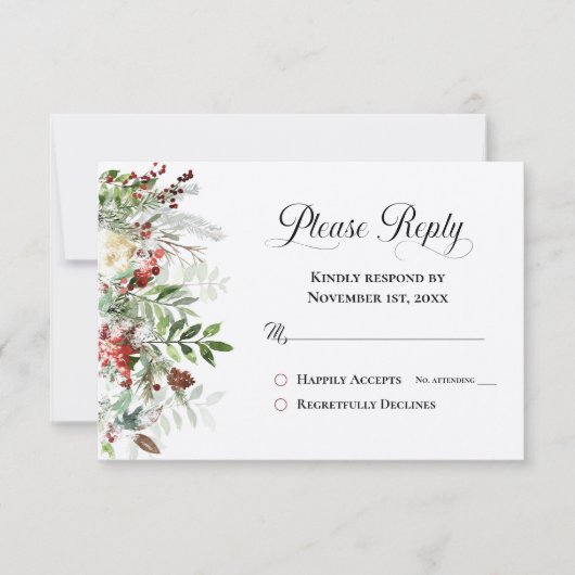 返信RSVPクリスマスグリーンズホリデー (正面)