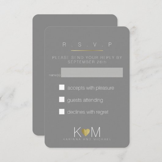 返信rsvp灰色の結婚式エレガントパーティーに返信 出欠カード (正面/裏面)