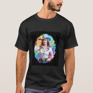 迫力の背景がかっこいいカウガール Tシャツ