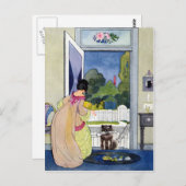 迷い犬が新聞をくわえて帰宅する ポストカード (正面/裏面)