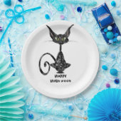 迷信の黒猫のハローウィンパーティ ペーパープレート (パーティー)