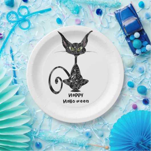 迷信の黒猫のハローウィンパーティ ペーパープレート (パーティー)