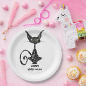 迷信の黒猫のハローウィンパーティ ペーパープレート (パーティー)