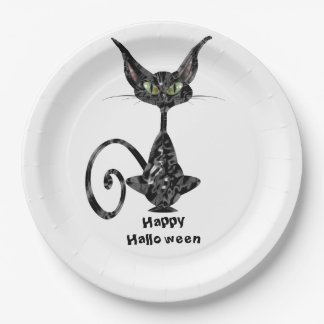 迷信の黒猫のハローウィンパーティ ペーパープレート