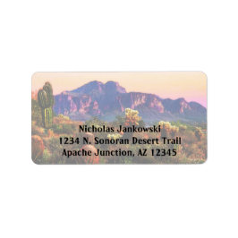 迷信マウンテンアリゾナ砂漠の風景 ラベル