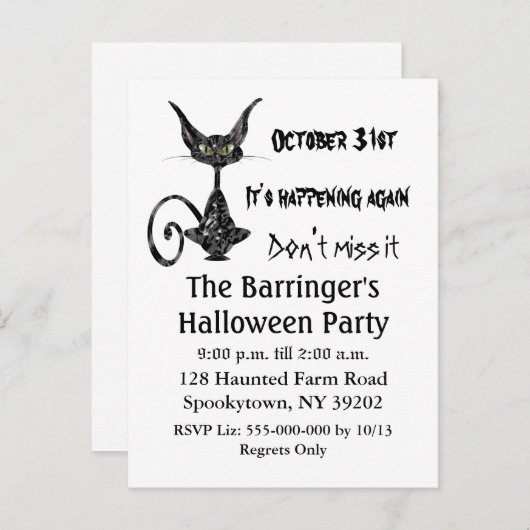 迷信的な黒猫はがき招待状 インビテーションポストカード (正面/裏面)