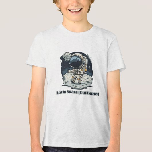 迷子になっても幸せ - かわいい宇宙飛行士デザイン トライブレンドTシャツ (正面)