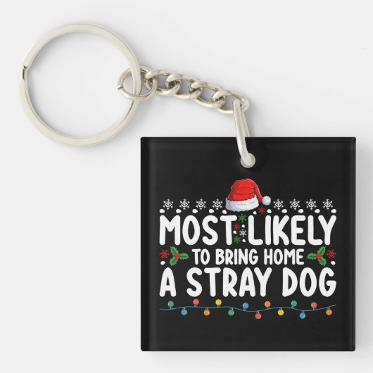 迷子の犬を家に連れて帰りそうなクリスマス キーホルダー (正面)