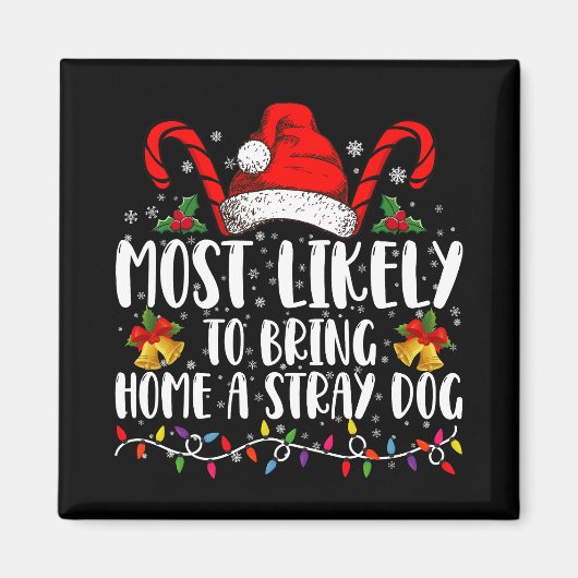 迷子の犬を家に連れて帰りそうなクリスマス マグネット (正面)