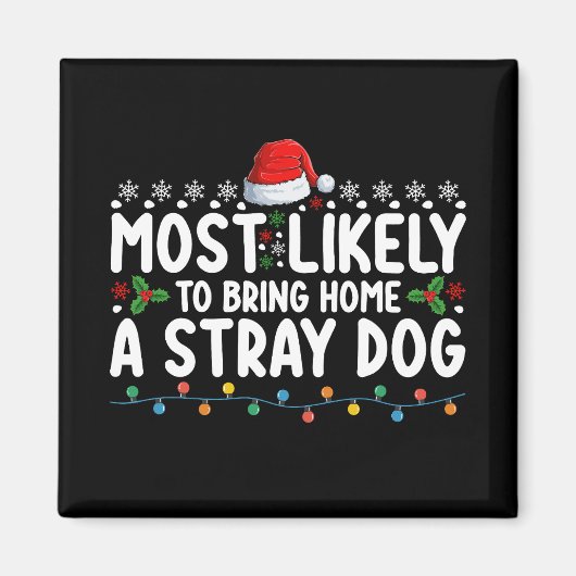迷子の犬を家に連れて帰りそうなクリスマス マグネット (正面)