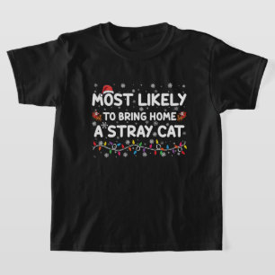 迷子の猫を家に連れて帰りそうなクリスマス Tシャツ