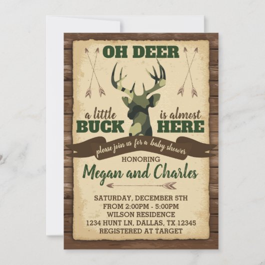 迷彩ディアベビーシャワー招待状招待状 招待状 (正面)