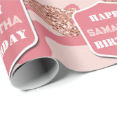 迷彩バラ金ゴールド赤面ピンク迷彩柄誕生日名 ラッピングペーパー (ロールコーナー)