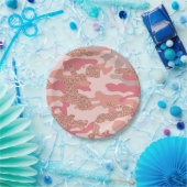 迷彩バラ金ゴールド赤面ピンク迷彩柄陸軍パターン ペーパープレート (パーティー)