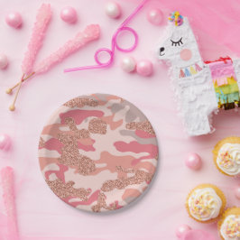 迷彩バラ金ゴールド赤面ピンク迷彩柄陸軍パターン ペーパープレート