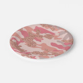 迷彩バラ金ゴールド赤面ピンク迷彩柄陸軍パターン ペーパープレート (アングル)