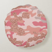 迷彩バラ金ゴールド赤面ピンク迷彩柄陸軍パターン ラウンドクッション (裏面)