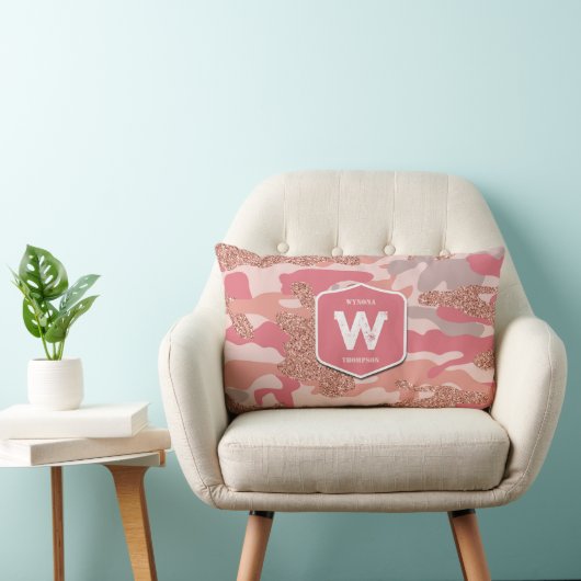 迷彩バラ金ゴールド赤面ピンク迷彩柄陸軍パターン ランバークッション (椅子)