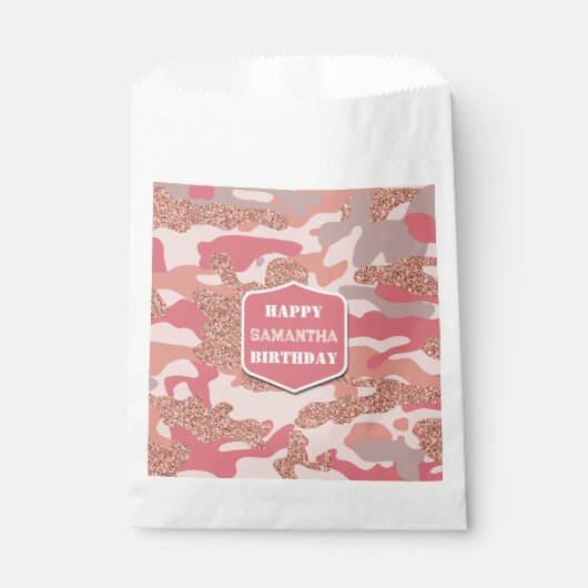 迷彩バラ金ゴールド赤面ピンク迷彩柄陸軍誕生日 フェイバーバッグ (正面)