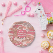 迷彩バラ金ゴールド赤面ピンク迷彩柄陸軍誕生日 ペーパープレート (パーティー)