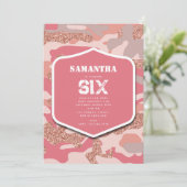 迷彩バラ金ゴールド赤面ピンク迷彩柄陸軍誕生日 招待状 (スタンド正面)