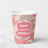 迷彩バラ金ゴールド赤面ピンク迷彩柄陸軍誕生日 紙コップ (裏面)